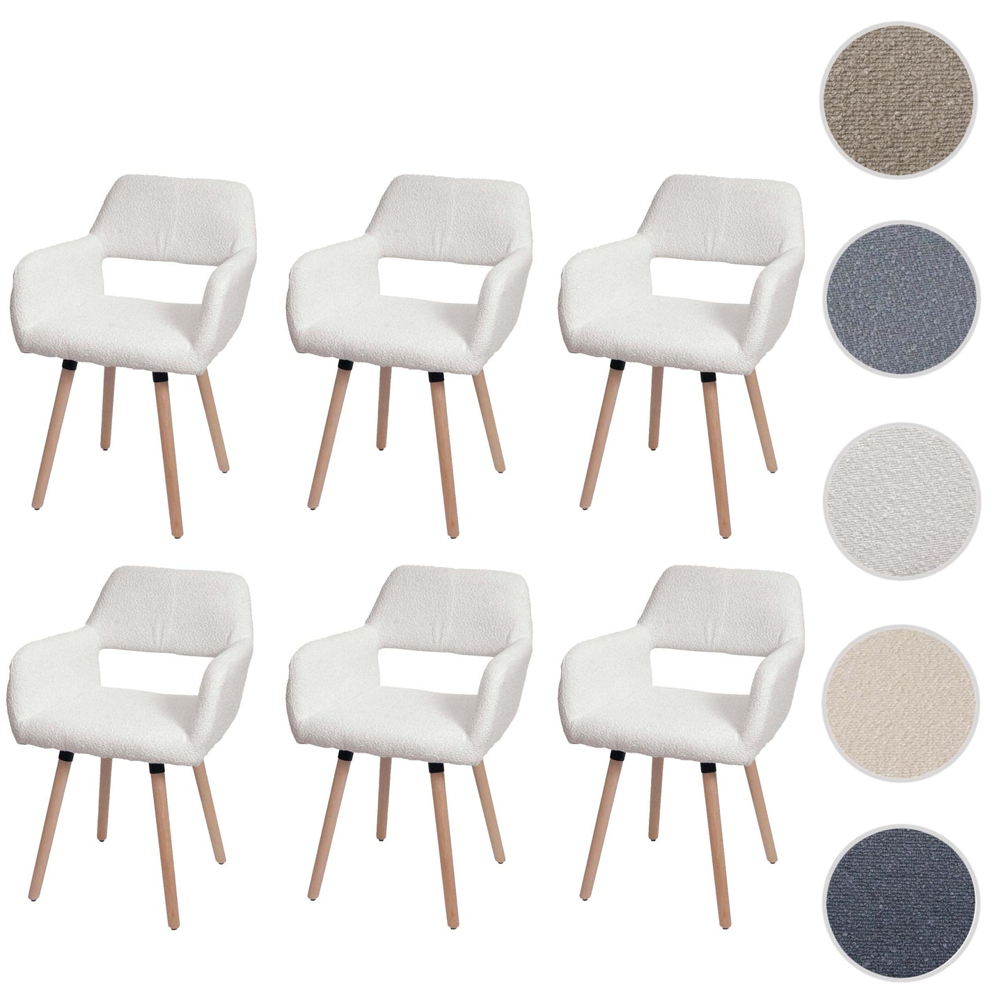 Cosmo Casa - Set van 6 Eetkamerstoelen - Keukenstoelen - Gestoffeerde Stoelen - Hout - Stoftextiel Bouclé - 450gm - FSC - Crème