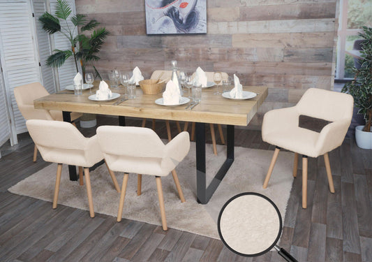 Cosmo Casa - Set van 6 Eetkamerstoelen - Keukenstoelen - Gestoffeerde Stoelen - Hout - Stoftextiel Bouclé - 450gm - FSC - Beige