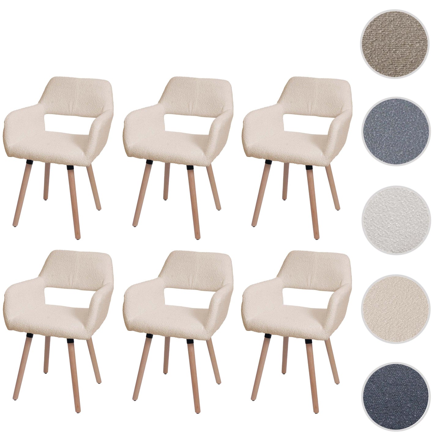 Cosmo Casa - Set van 6 Eetkamerstoelen - Keukenstoelen - Gestoffeerde Stoelen - Hout - Stoftextiel Bouclé - 450gm - FSC - Beige