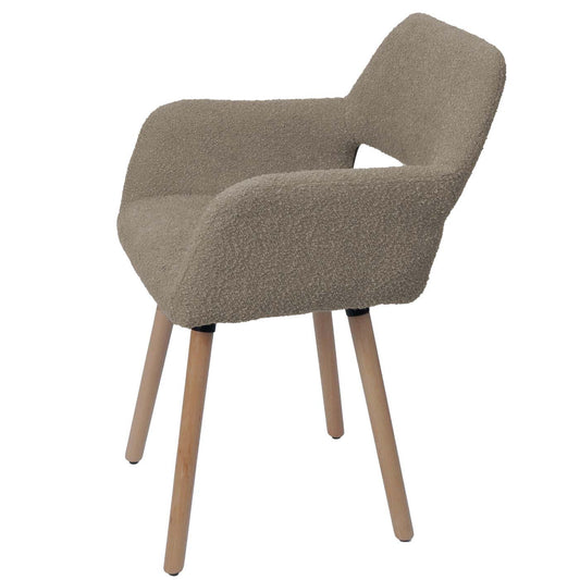 Cosmo Casa - Set van 6 Eetkamerstoelen - Keukenstoel - Gestoffeerde Stoel - Hout - Stoftextiel Bouclé - 450gm - FSC - Taupe