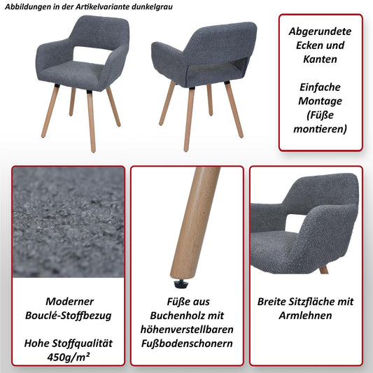 Cosmo Casa - Set van 6 Eetkamerstoelen - Keukenstoel - Gestoffeerde Stoel - Hout - Stoftextiel Bouclé - 450gm - FSC - Grijs