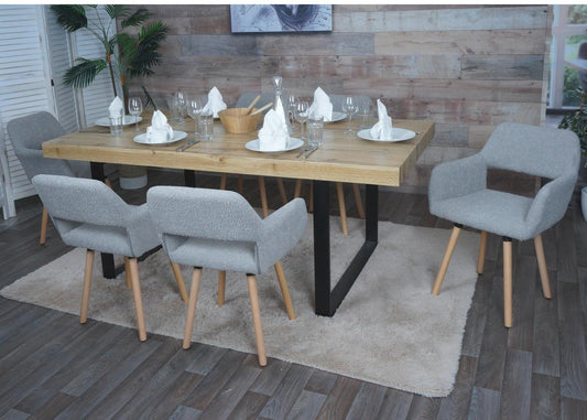 Cosmo Casa - Set van 6 Eetkamerstoelen - Keukenstoel - Gestoffeerde Stoel - Hout - Stoftextiel Bouclé - 450gm - FSC - Grijs