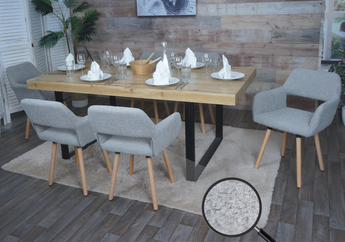 Cosmo Casa - Set van 6 Eetkamerstoelen - Keukenstoel - Gestoffeerde Stoel - Hout - Stoftextiel Bouclé - 450gm - FSC - Grijs