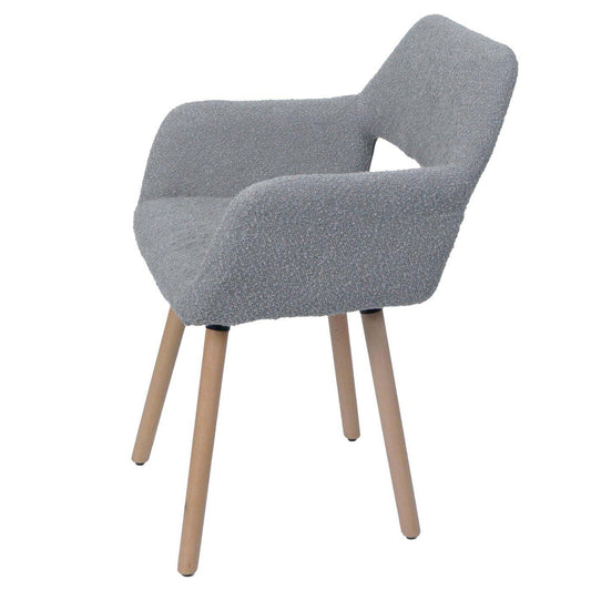Cosmo Casa - Set van 6 Eetkamerstoelen - Keukenstoel - Gestoffeerde Stoel - Hout - Stoftextiel Bouclé - 450gm - FSC - Grijs