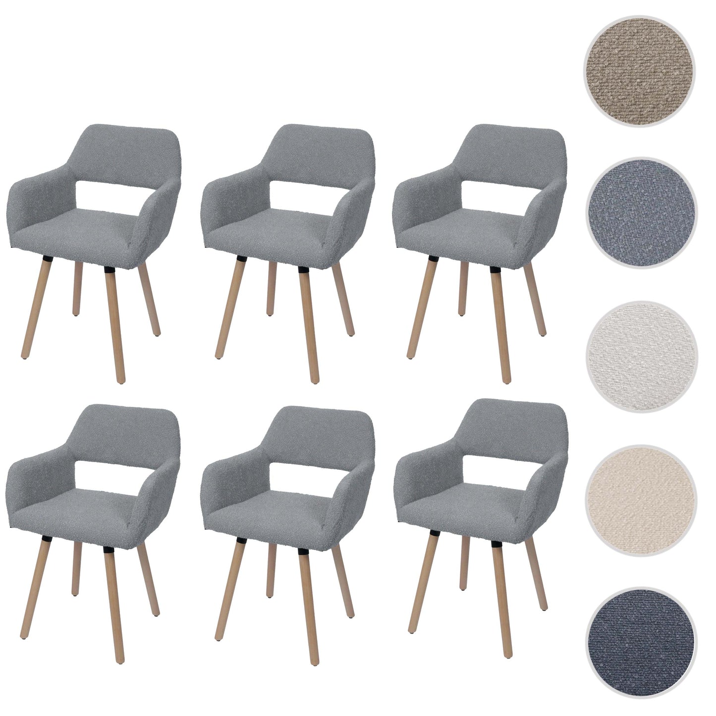 Cosmo Casa - Set van 6 Eetkamerstoelen - Keukenstoel - Gestoffeerde Stoel - Hout - Stoftextiel Bouclé - 450gm - FSC - Grijs