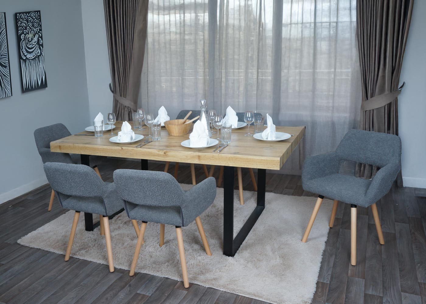 Cosmo Casa - Set van 6 Eetkamerstoelen - Keukenstoel - Gestoffeerde Stoel - Hout - Stoftextiel Bouclé - 450gm - FSC - Donkergrijs