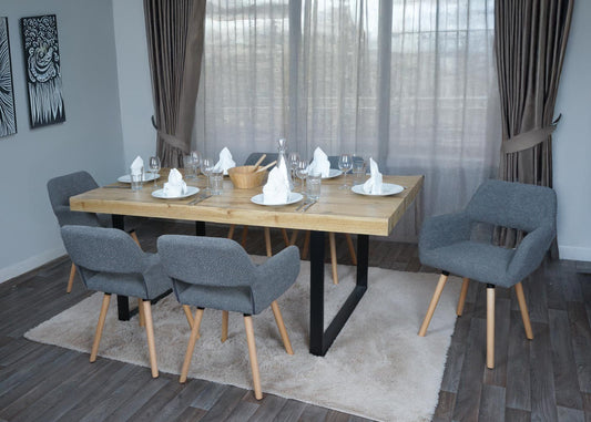 Cosmo Casa - Set van 6 Eetkamerstoelen - Keukenstoel - Gestoffeerde Stoel - Hout - Stoftextiel Bouclé - 450gm - FSC - Donkergrijs