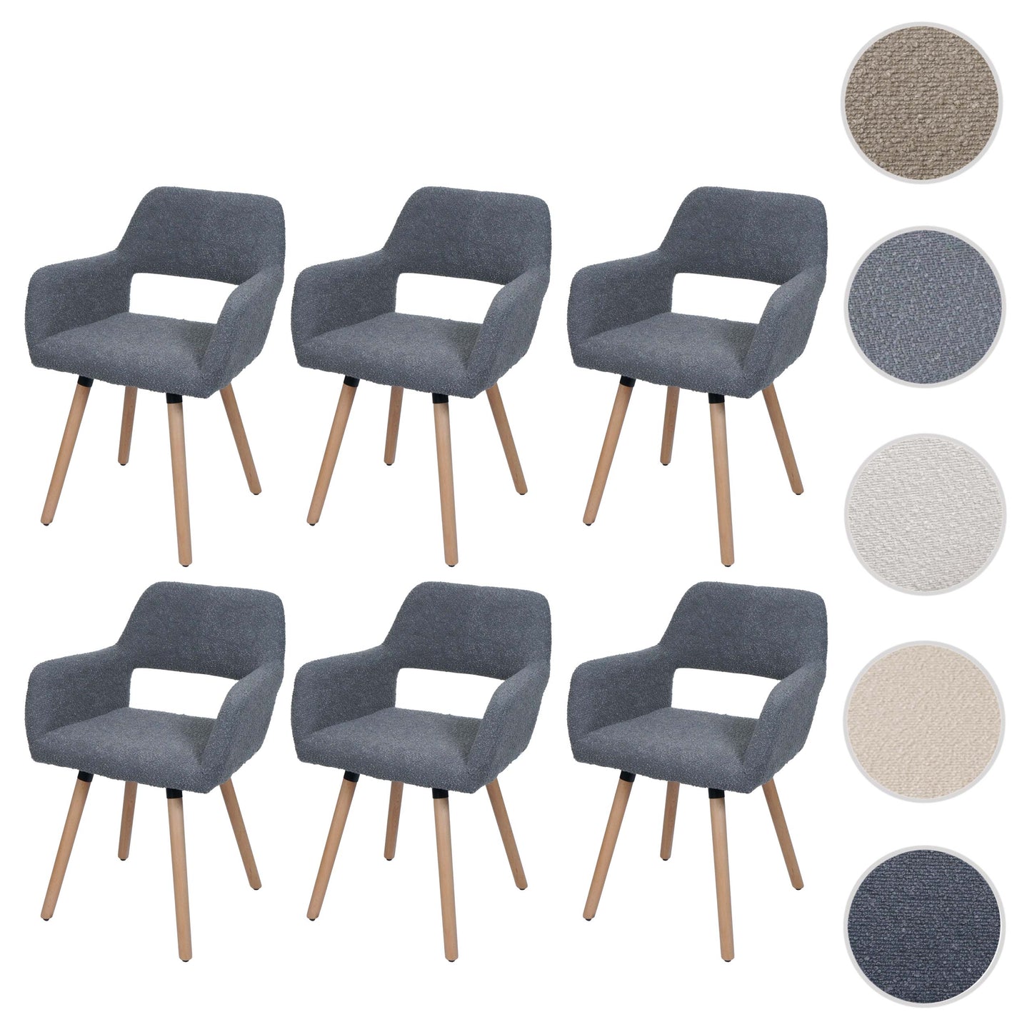 Cosmo Casa - Set van 6 Eetkamerstoelen - Keukenstoel - Gestoffeerde Stoel - Hout - Stoftextiel Bouclé - 450gm - FSC - Donkergrijs