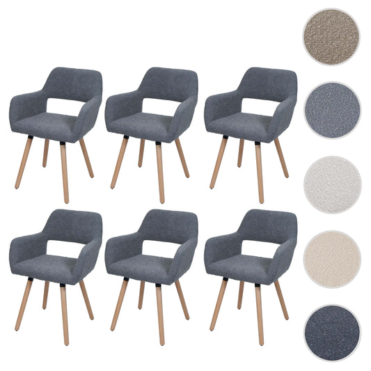 Cosmo Casa - Set van 6 Eetkamerstoelen - Keukenstoel - Gestoffeerde Stoel - Hout - Stoftextiel Bouclé - 450gm - FSC - Donkergrijs