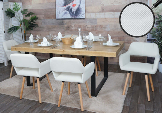 Cosmo Casa - Set van 6 Eetkamerstoelen - Keukenstoel - Gestoffeerde Stoel - Hout - Stoftextielkoord - 400gm - FSC - Crème Wit