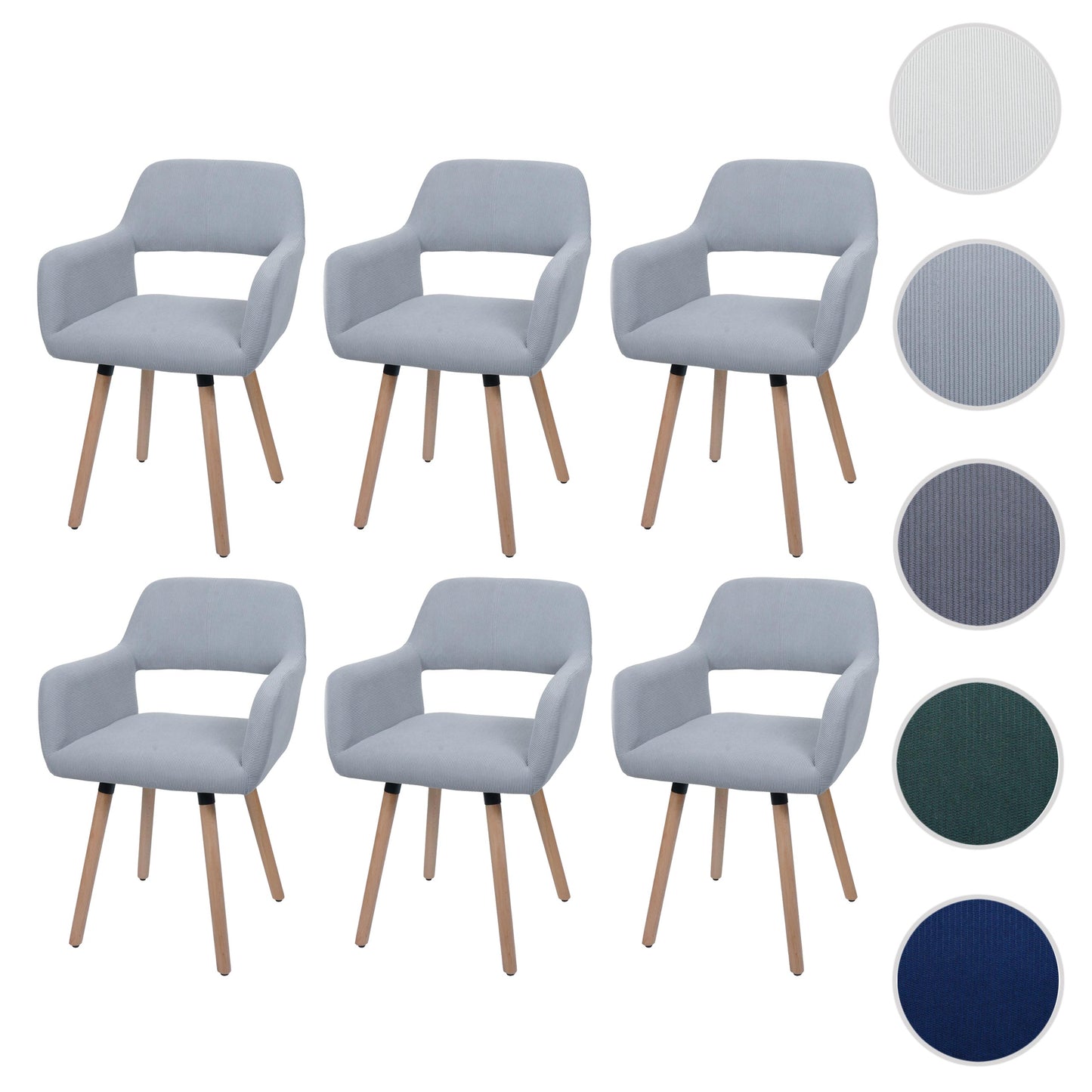 Cosmo Casa - Set van 6 Eetkamerstoelen - Keukenstoel - Gestoffeerde Stoel - Hout - Stoftextielkoord - 400gm - FSC - Lichtgrijs