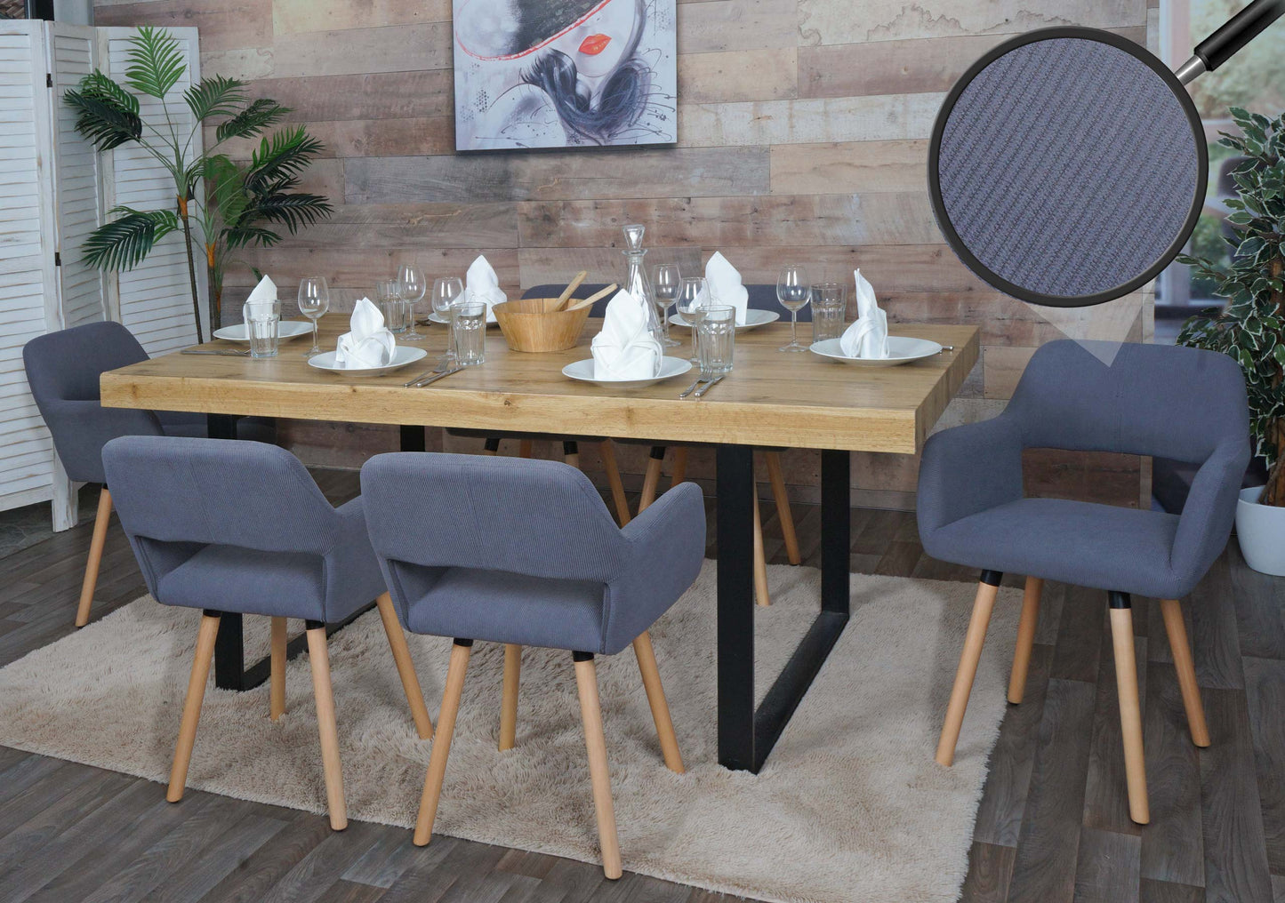 Cosmo Casa - Set van 6 Eetkamerstoelen - Keukenstoel - Gestoffeerde Stoel - Hout - Stoftextielkoord - 400gm - FSC - Donkergrijs