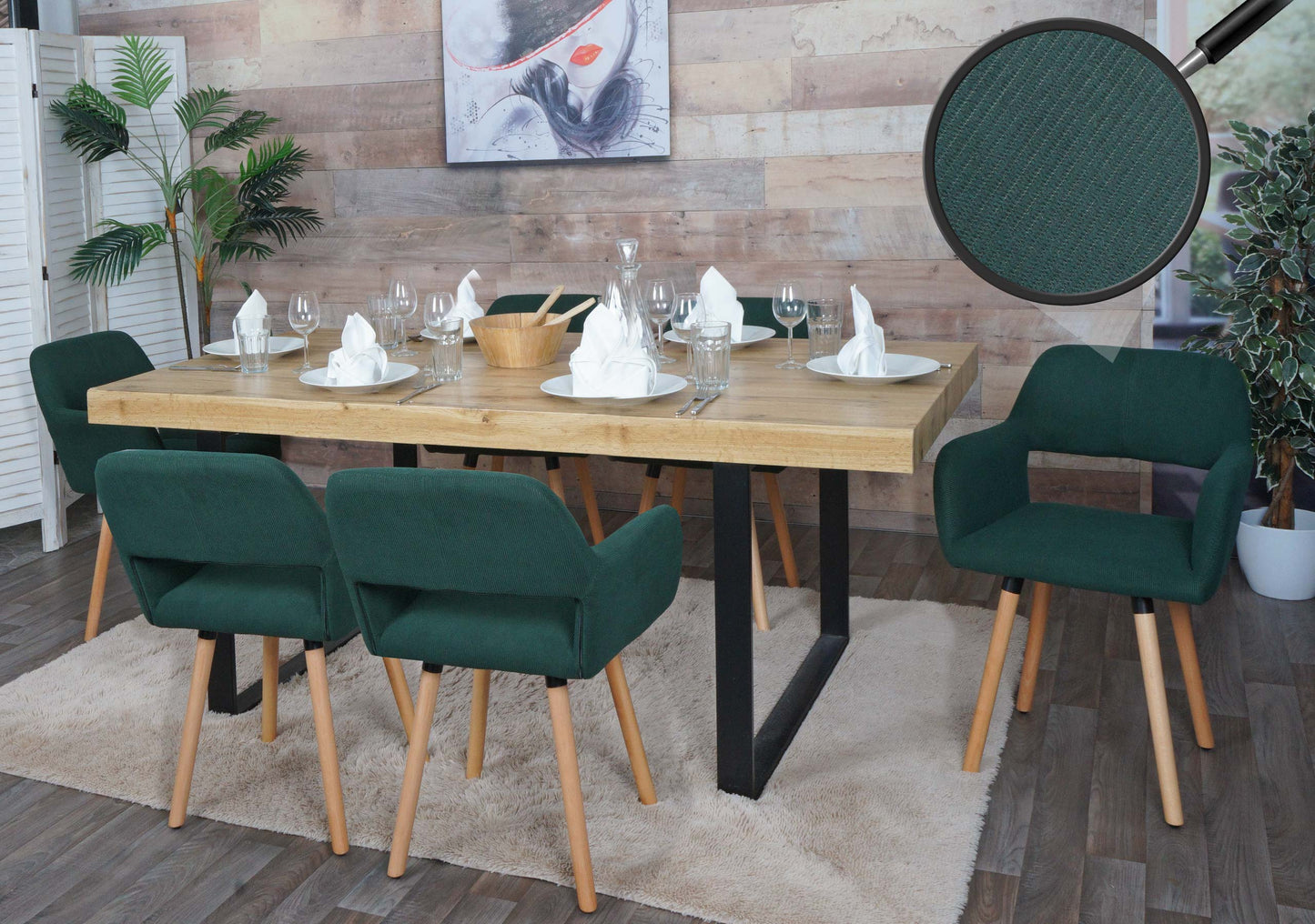 Cosmo Casa - Set van 6 Eetkamerstoelen - Keukenstoel - Gestoffeerde Stoel - Hout - Stoftextielkoord - 400gm - FSC - Groen