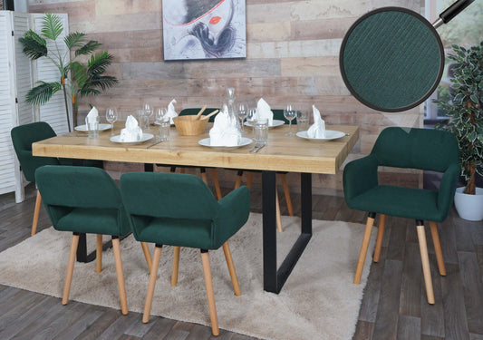 Cosmo Casa - Set van 6 Eetkamerstoelen - Keukenstoel - Gestoffeerde Stoel - Hout - Stoftextielkoord - 400gm - FSC - Groen