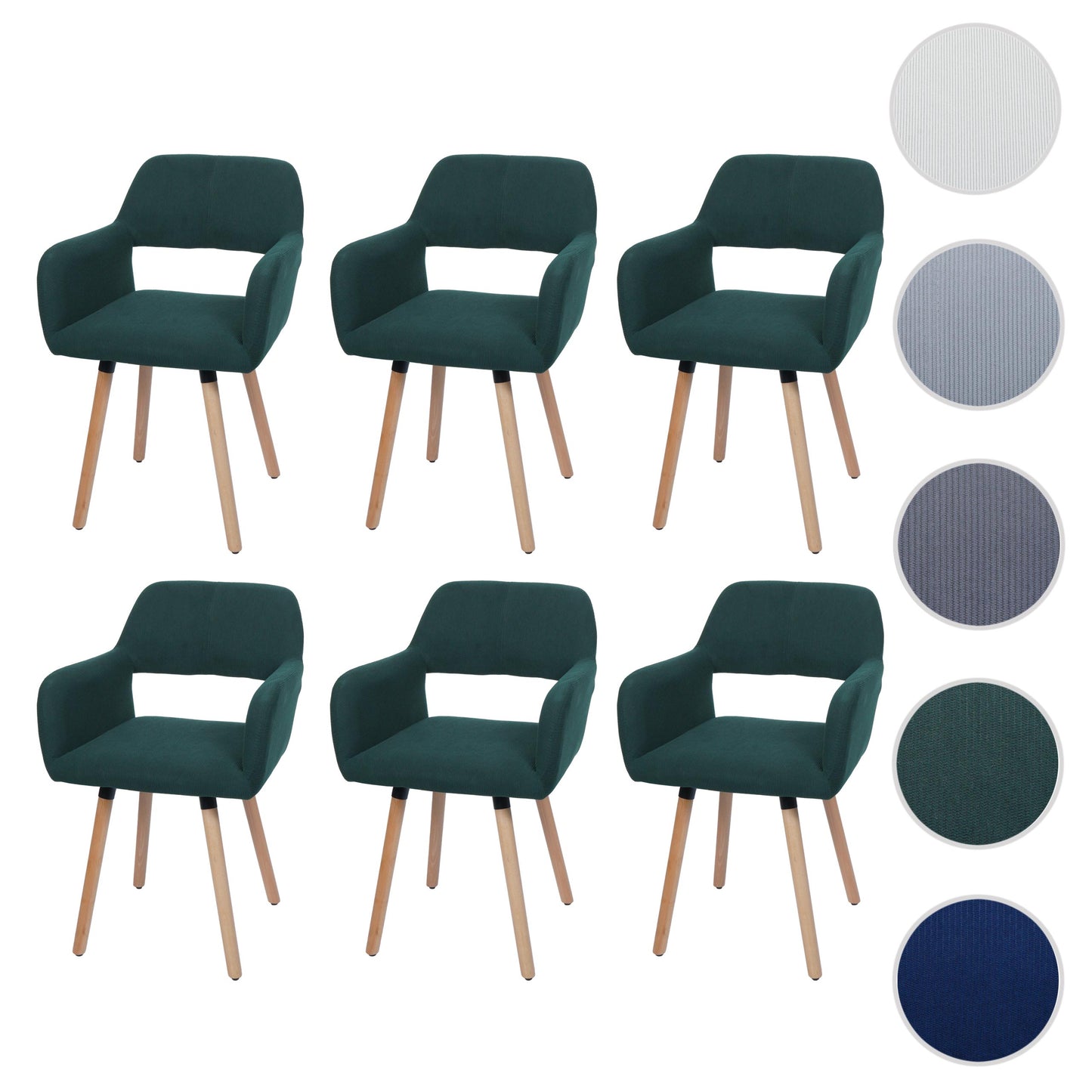 Cosmo Casa - Set van 6 Eetkamerstoelen - Keukenstoel - Gestoffeerde Stoel - Hout - Stoftextielkoord - 400gm - FSC - Groen