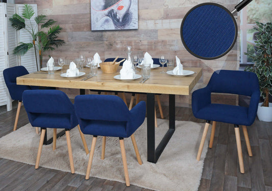 Cosmo Casa - Set van 6 Eetkamerstoelen - Keukenstoel - Gestoffeerde Stoel - Hout - Stoftextielkoord - 400gm - FSC - Blauw