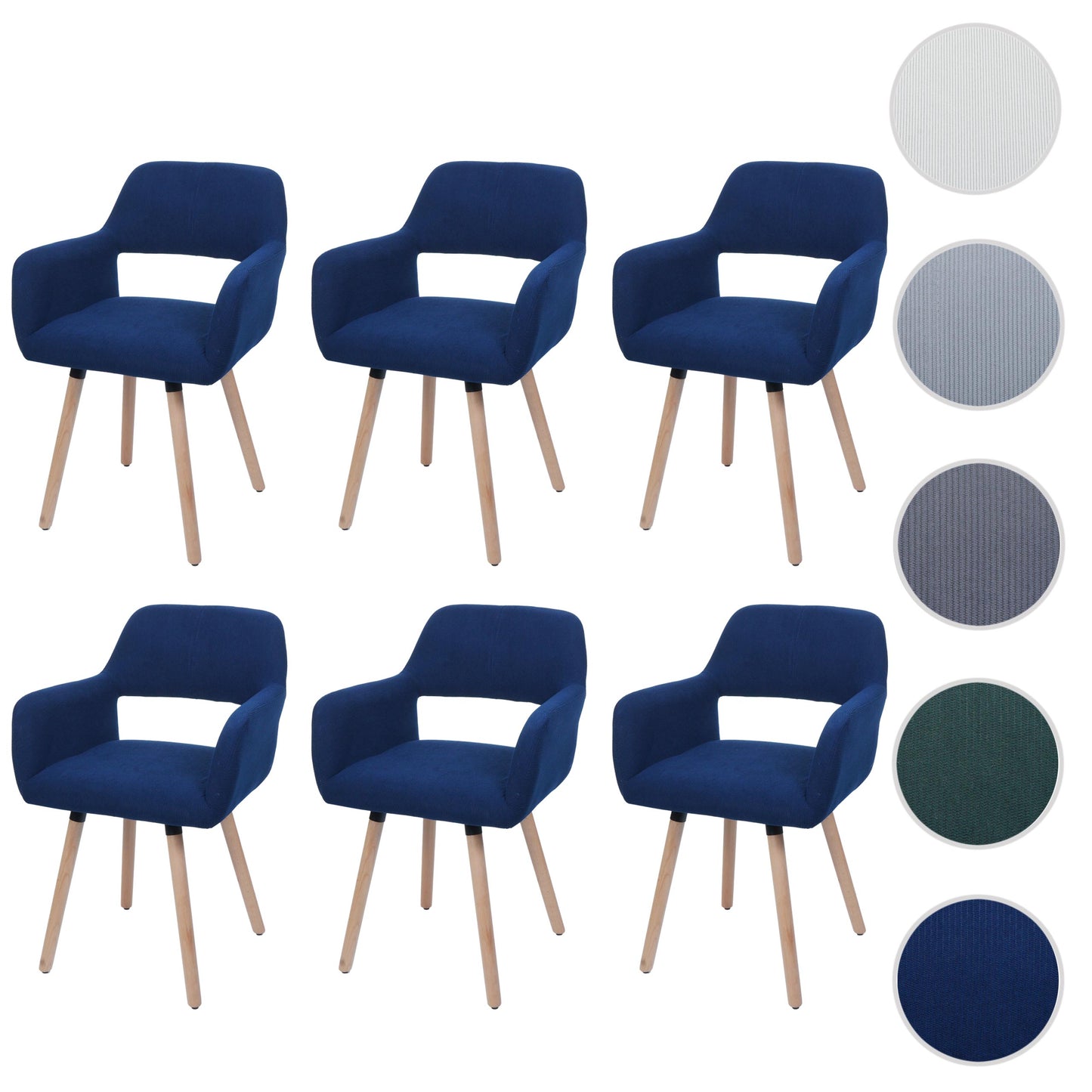 Cosmo Casa - Set van 6 Eetkamerstoelen - Keukenstoel - Gestoffeerde Stoel - Hout - Stoftextielkoord - 400gm - FSC - Blauw