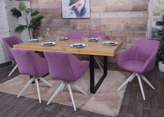 Cosmo Casa - Set van 6 Eetkamerstoelen - Keukenstoel met Armleuningen - Draaibaar - Textiel - Paars