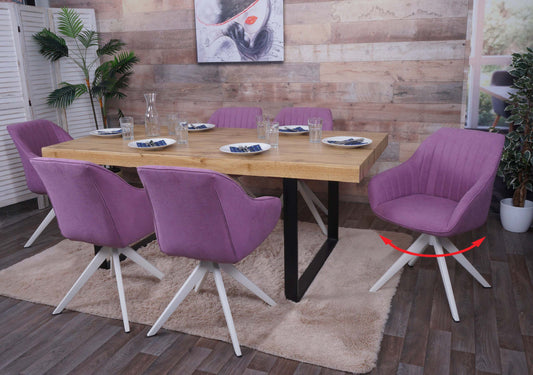 Cosmo Casa - Set van 6 Eetkamerstoelen - Keukenstoel met Armleuningen - Draaibaar - Textiel - Paars