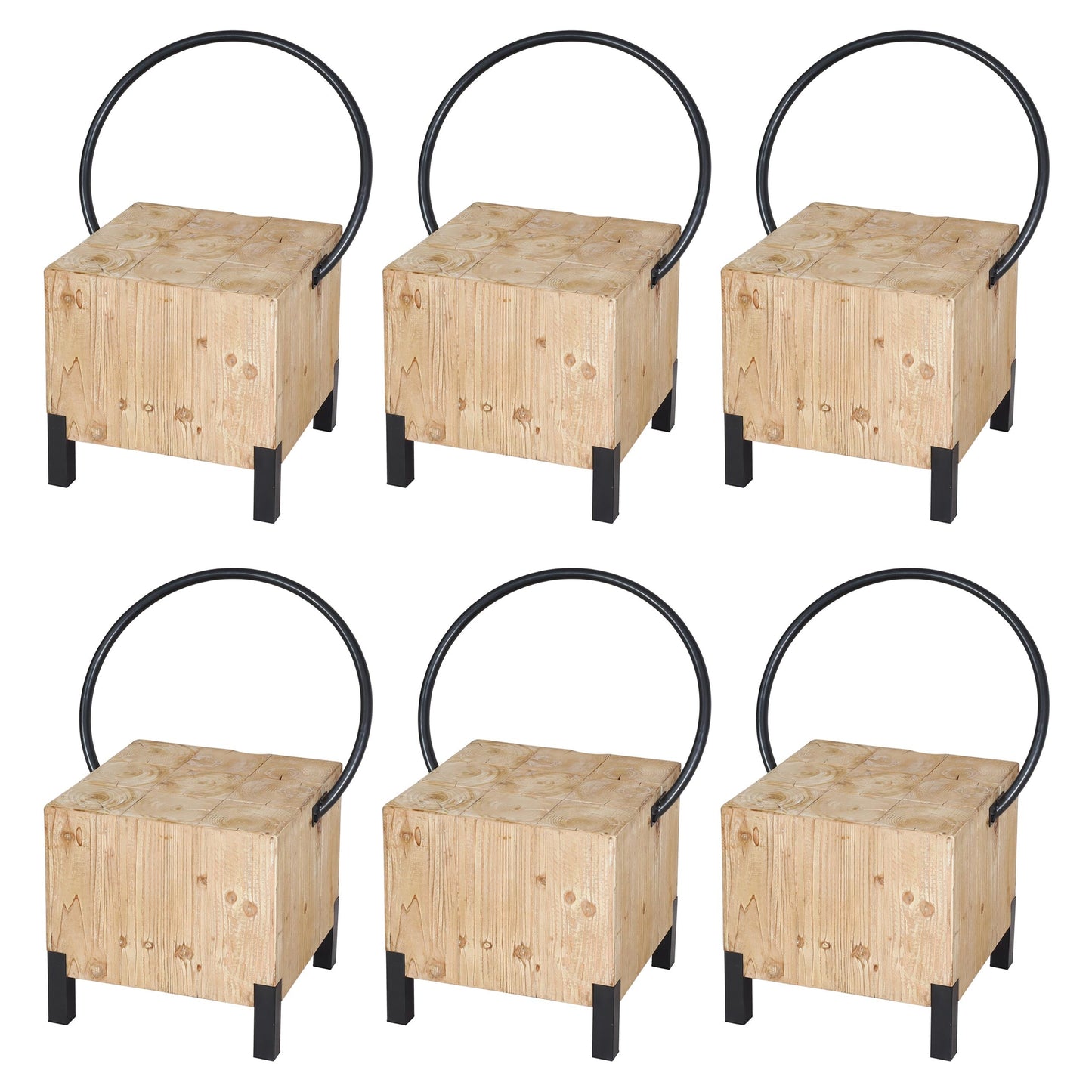 Cosmo Casa - Set van 6 Eetkamerstoelen - Industrieel - Metaal en Hout - Naturel