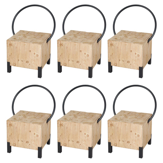 Cosmo Casa - Set van 6 Eetkamerstoelen - Industrieel - Metaal en Hout - Naturel
