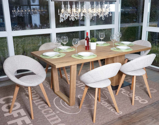 Cosmo Casa - Set van 6 Eetkamerstoelen - Retro - Textiel - Crème & Grijs