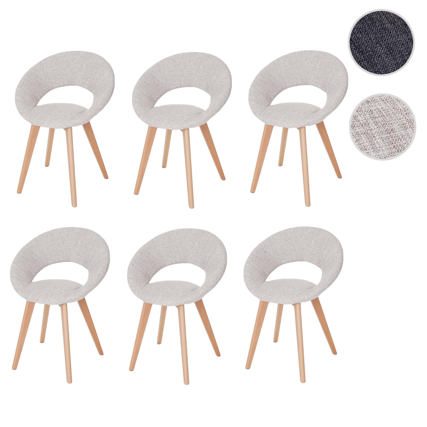 Cosmo Casa - Set van 6 Eetkamerstoelen - Retro - Textiel - Crème & Grijs