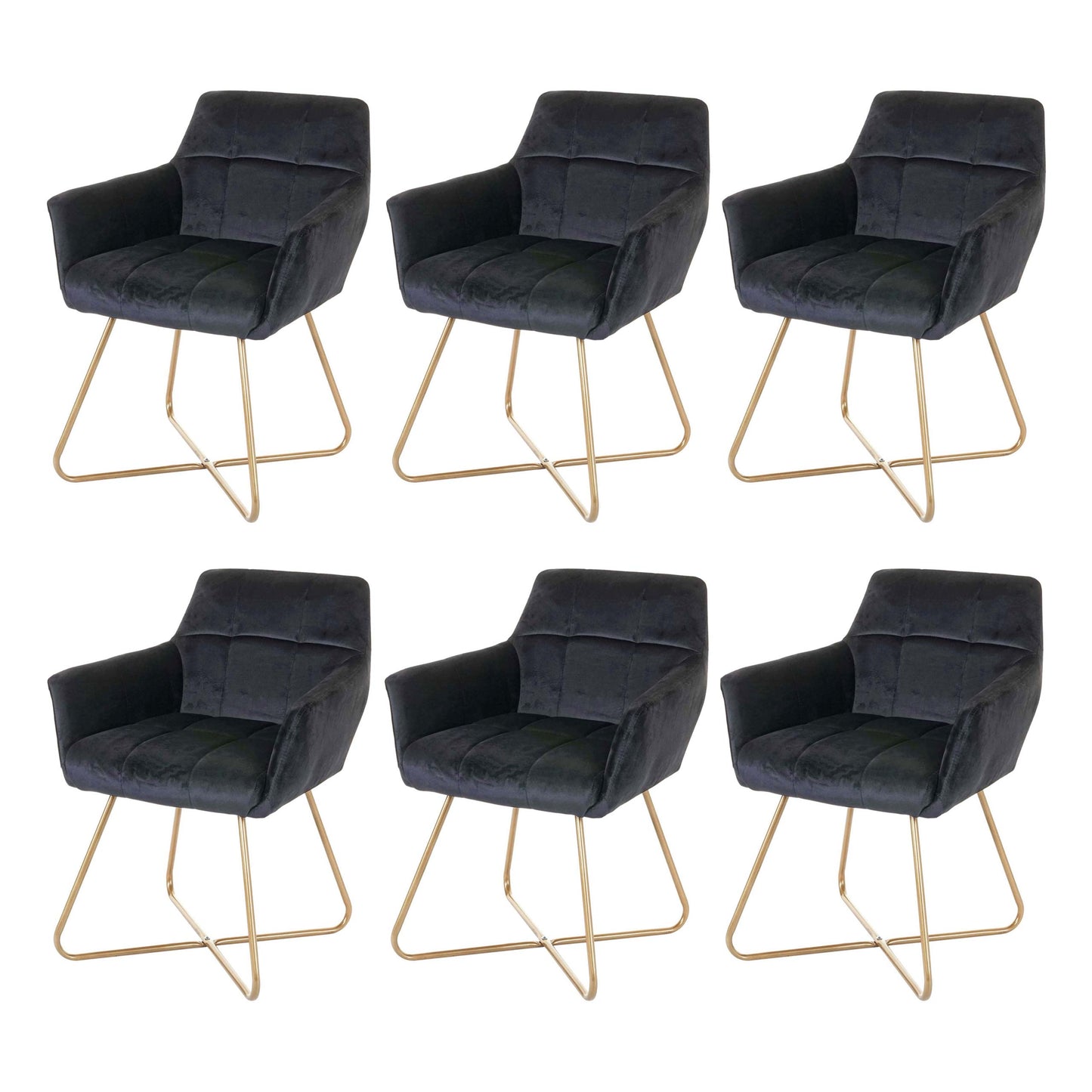 Cosmo Casa - Set van 6 Eetkamerstoelen - Retro - Fluweel - Zwart
