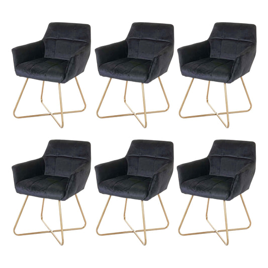 Cosmo Casa - Set van 6 Eetkamerstoelen - Retro - Fluweel - Zwart