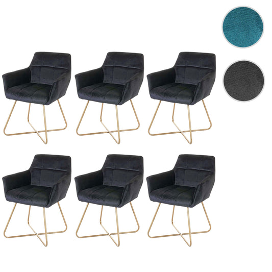 Cosmo Casa - Set van 6 Eetkamerstoelen - Retro - Fluweel - Zwart