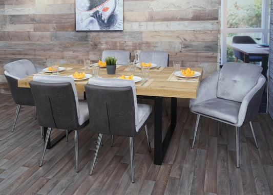 Cosmo Casa - Set van 6 Eetkamerstoelen - Gestoffeerd - Kunstleer - Grijs