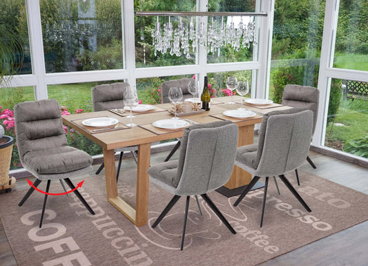 Cosmo Casa - Set van 6 Keukenstoelen - Draaibaar - Textiel - Lichtgrijs & Grijs