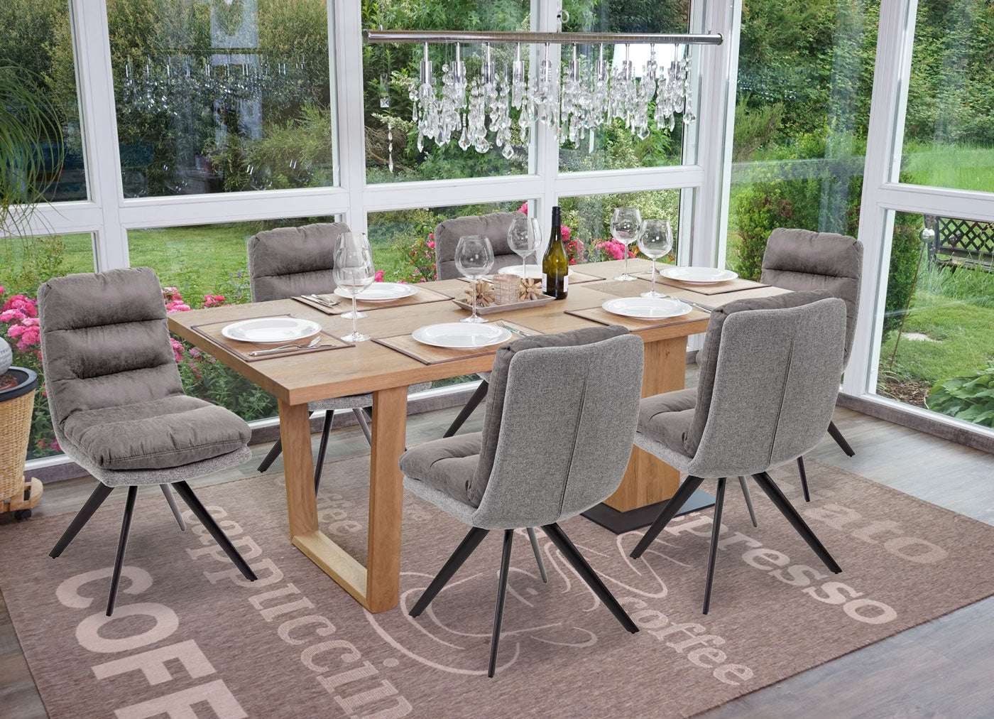 Cosmo Casa - Set van 6 Keukenstoelen - Draaibaar - Textiel - Lichtgrijs & Grijs