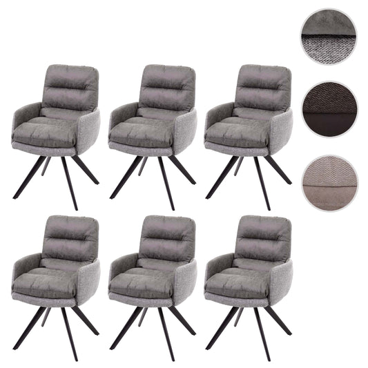 Cosmo Casa - Set van 6 Eetkamerstoelen met armleuningen - Draaibaar - Textiel - Lichtgrijs & Grijs
