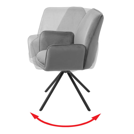 Cosmo Casa - Set van 6 Keukenstoelen met armleuningen - Draaibaar - Fluweel - Donkergrijs - Poten zwart