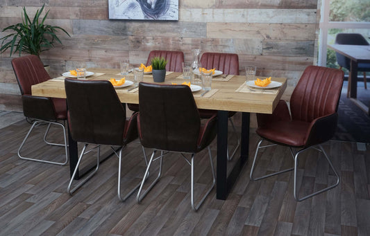 Cosmo Casa - Set van 6 Eetkamerstoelen - Schommelfunctie - Textiel & Kunstleer - Bruine Suèdelook