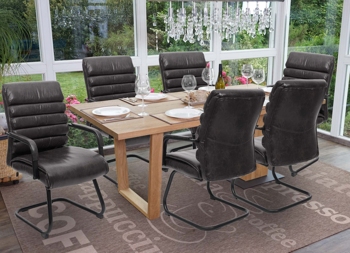 Cosmo Casa - Set van 6 Vergaderstoelen - Suèdelook - Kunstleer & Metaal - Zwart