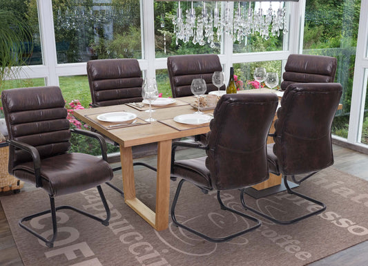 Cosmo Casa - Set van 6 Vergaderstoelen - Suèdelook - Kunstleer & Metaal - Bruin