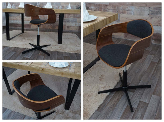 Cosmo Casa - Eetkamerstoelen set van 6 - Draaibaar verstelbaar - Gebogen hout - Donkergrijs textiel - FSC