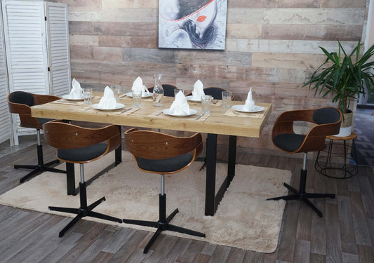 Cosmo Casa - Eetkamerstoelen set van 6 - Draaibaar verstelbaar - Gebogen hout - Donkergrijs textiel - FSC