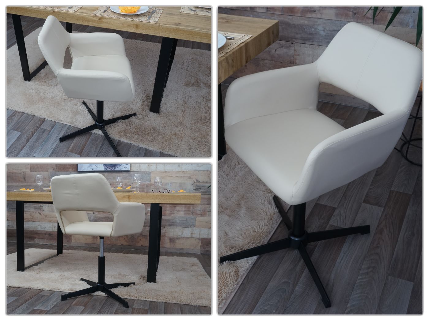 Cosmo Casa - Eetkamerstoelen set van 6 - Verstelbaar retro design - Imitatieleer - Crèmekleurig