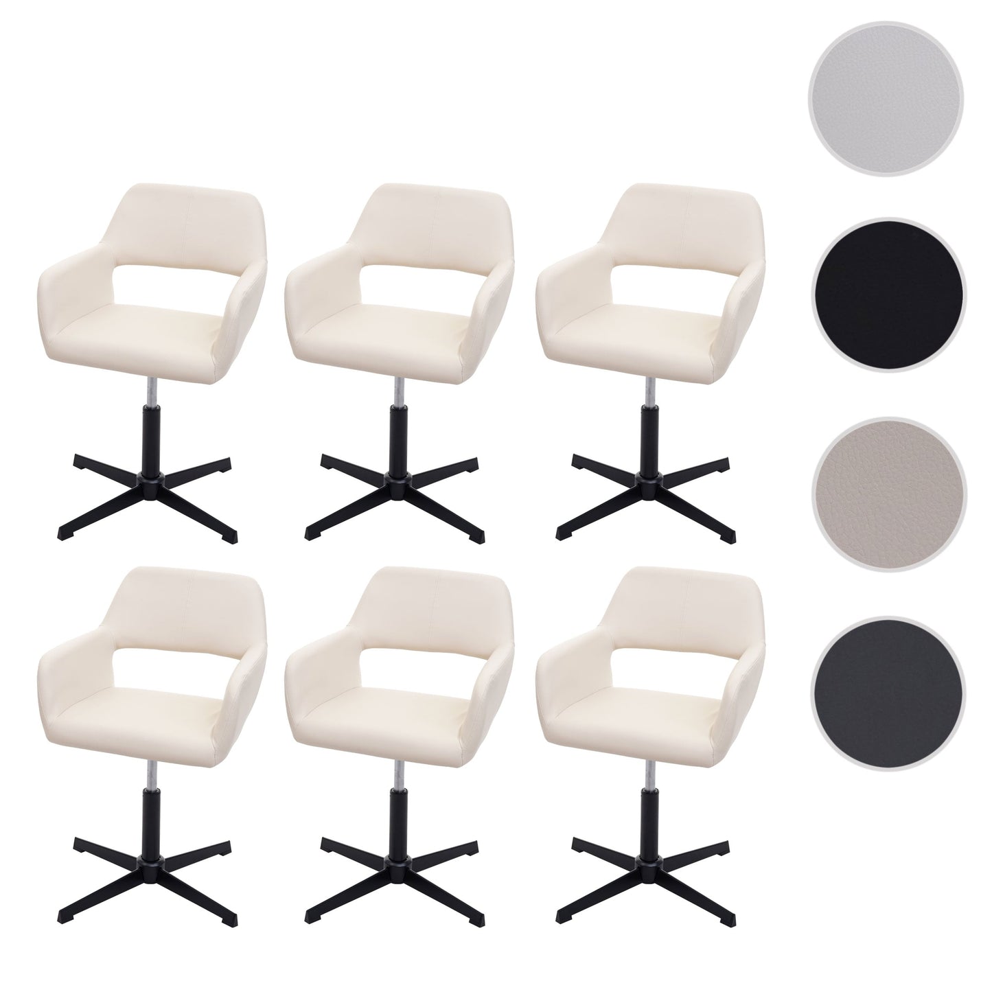 Cosmo Casa - Eetkamerstoelen set van 6 - Verstelbaar retro design - Imitatieleer - Crèmekleurig