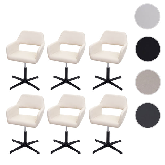 Cosmo Casa - Eetkamerstoelen set van 6 - Verstelbaar retro design - Imitatieleer - Crèmekleurig