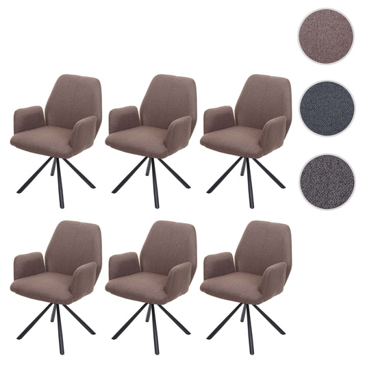 Cosmo Casa - Set van 6 Eetkamerstoelen - Fauteuil Design - Stof en Staal - Bruin