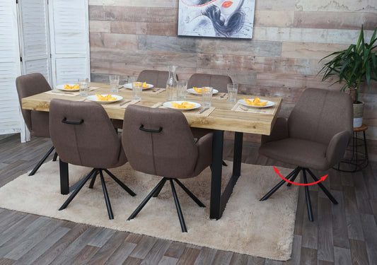 Cosmo Casa - Set van 6 Eetkamerstoelen - Relaxfauteuil Draaibaar - Stof en Staal - Bruin