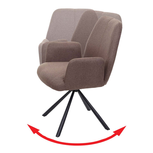 Cosmo Casa - Set van 6 Eetkamerstoelen - Relaxfauteuil Draaibaar - Stof en Staal - Bruin