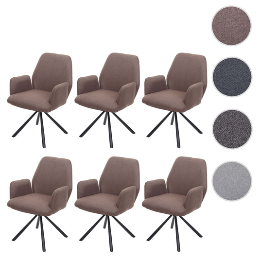 Cosmo Casa - Set van 6 Eetkamerstoelen - Relaxfauteuil Draaibaar - Stof en Staal - Bruin
