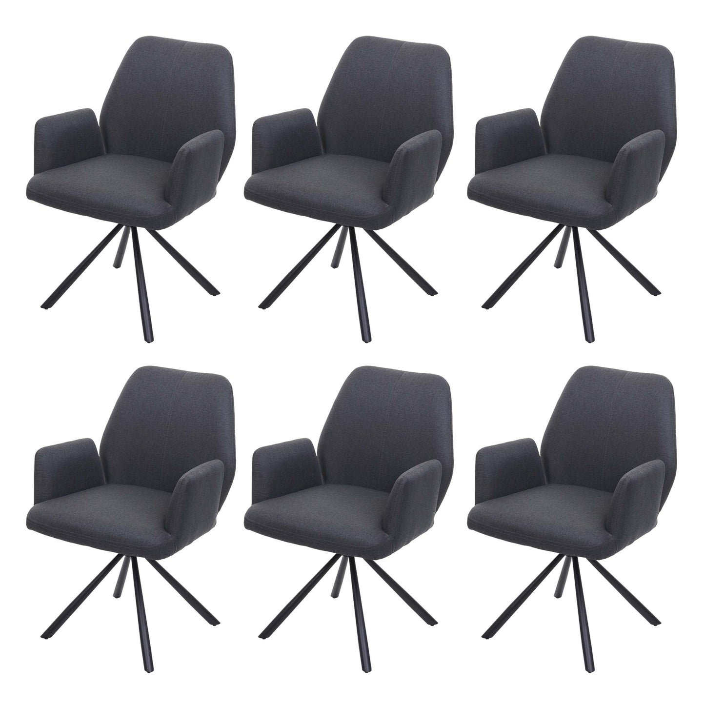 Cosmo Casa - Set van 6 Eetkamerstoelen - Relaxfauteuil Draaibaar - Stof en Staal - Donkergrijs