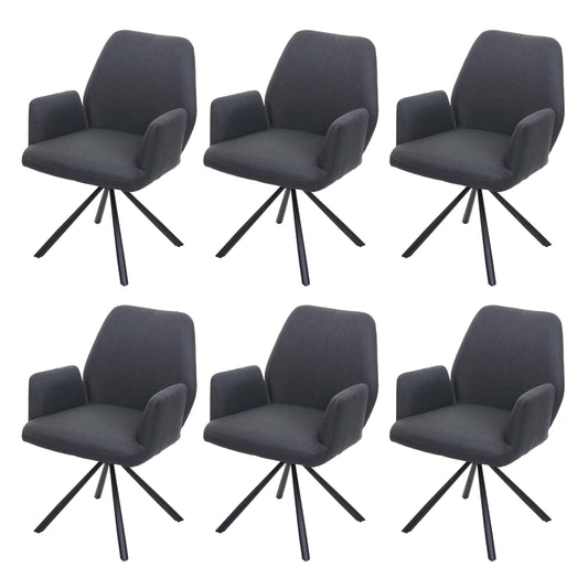 Cosmo Casa - Set van 6 Eetkamerstoelen - Relaxfauteuil Draaibaar - Stof en Staal - Donkergrijs