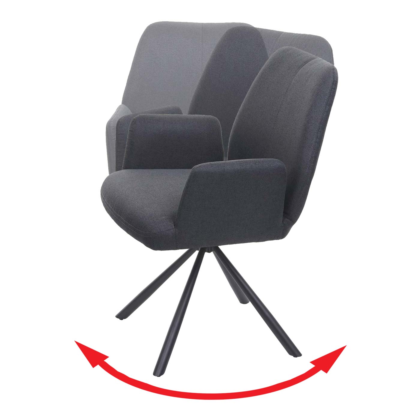 Cosmo Casa - Set van 6 Eetkamerstoelen - Relaxfauteuil Draaibaar - Stof en Staal - Donkergrijs